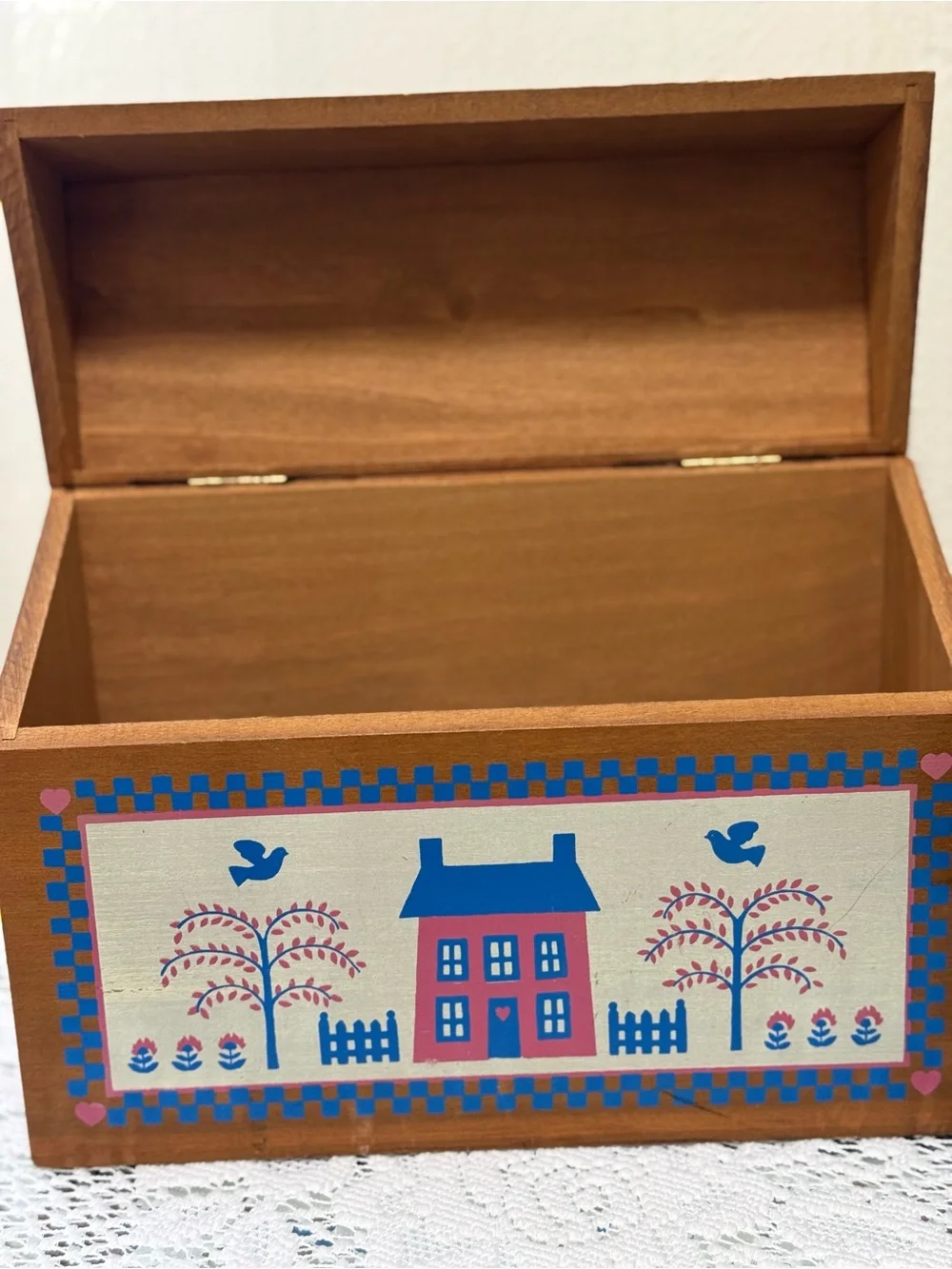 Vintage American Country Home Wood Box Organizer Recipe Card Primitive House